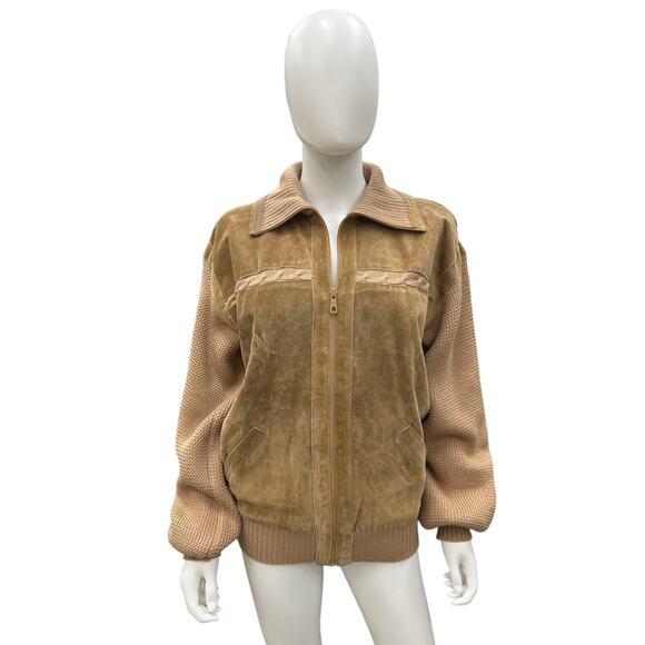 Silverwoods VTG Bomber Jacket Women’s Size Large Leather Suede with Knit Trim